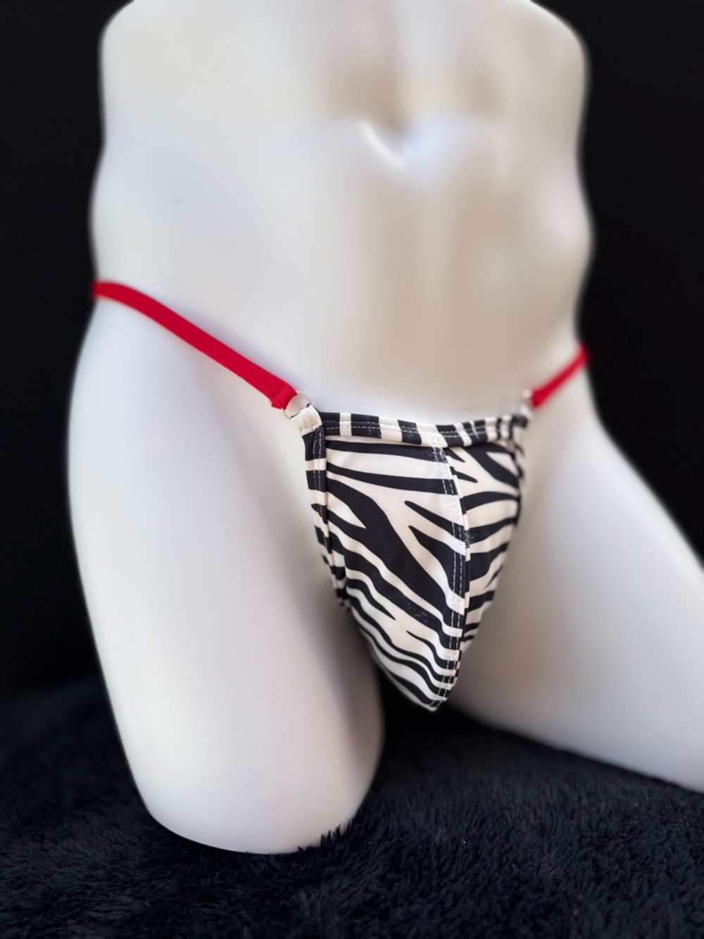 Zebra Print Micro Thong with Red Straps